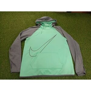 Nike Hoodie Mens Large Mint Green Gray Swoosh Logo Fleece Lined Thumbhole Sleeve